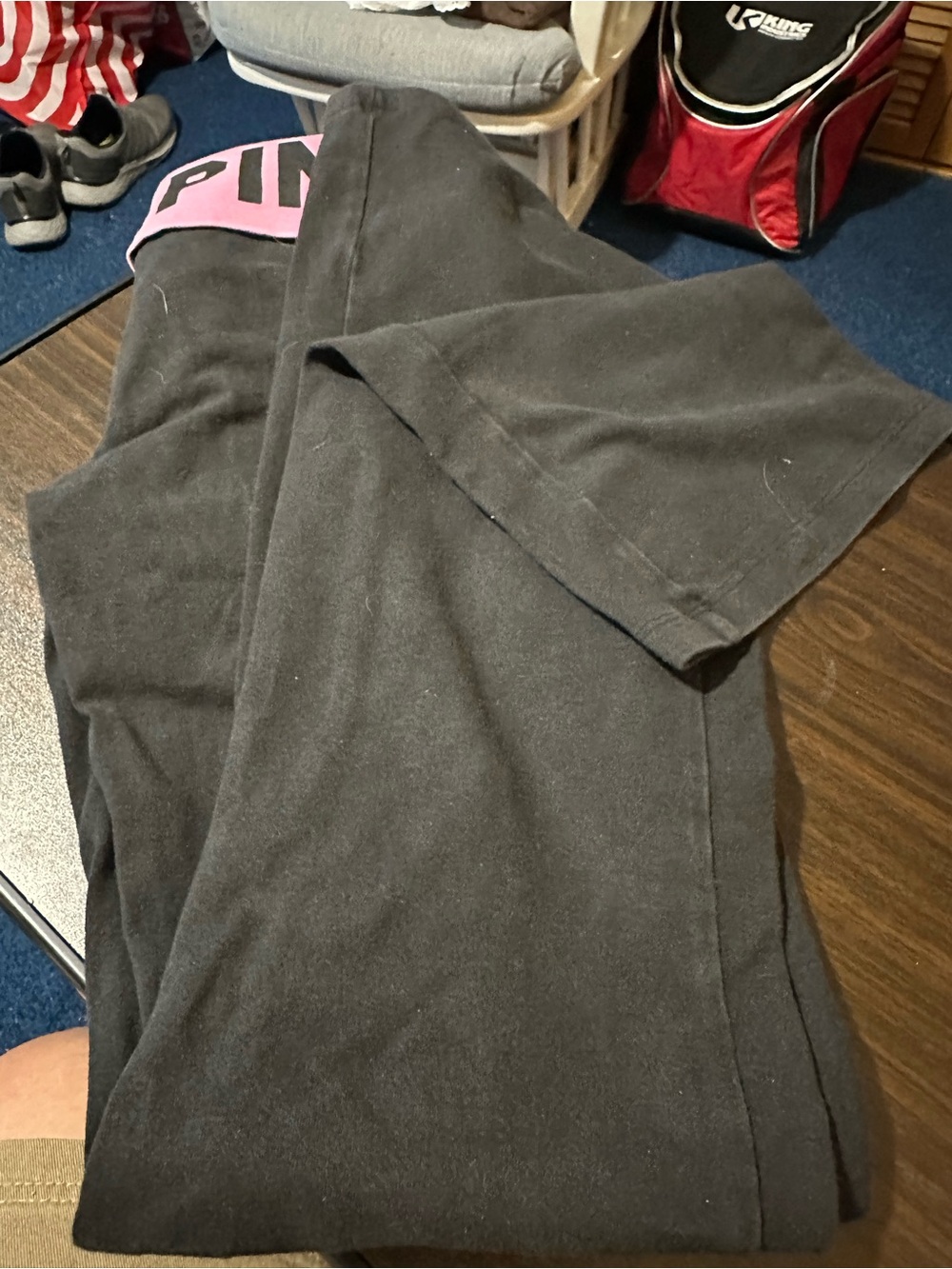 PINK Victoria's Secret Black Yoga Pants with Pink LOVE PINK Waistband